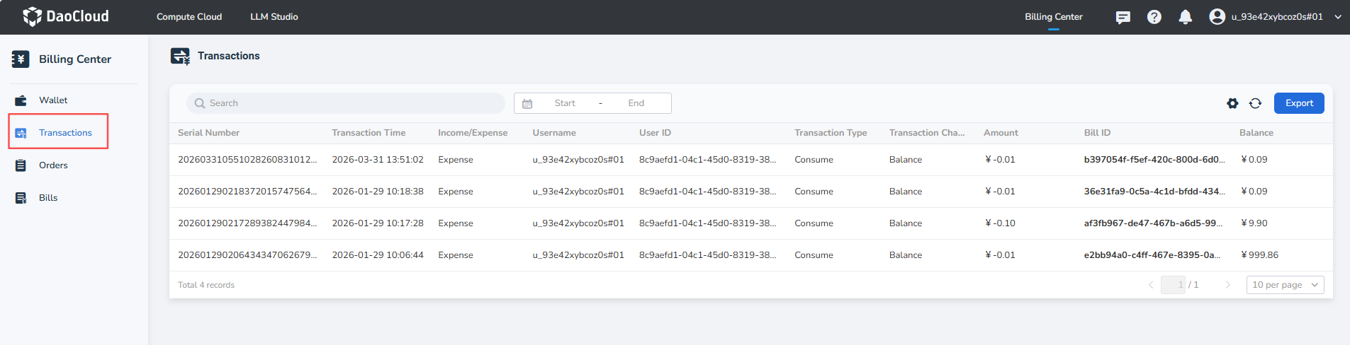 Sub-account transactions